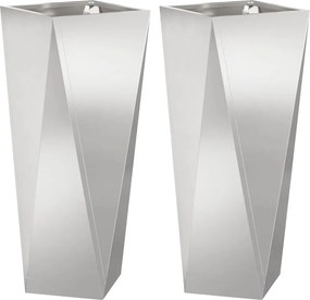 vidaXL Γλάστρα 2 pcs Ασημί 30 x 30 x 75 εκ Ανοξείδωτο ατσάλι