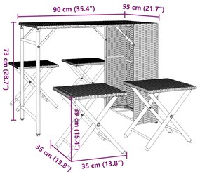 Σετ Τραπεζαρίας Κήπου Πτυσ. 5 Τεμαχίων Γκρι από Συνθ. Ρατάν  - Γκρι