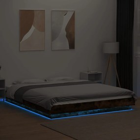 vidaXL Πλαίσιο Κρεβατιού με LED Καπνιστή Δρυς 150x200 εκ.Επεξ. Ξύλο