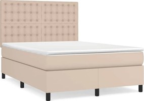 vidaXL Κρεβάτι Boxspring με Στρώμα Καπουτσίνο 140x200εκ.από Συνθ.Δέρμα