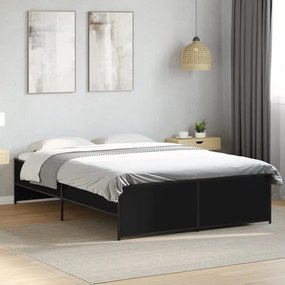 vidaXL Πλαίσιο Κρεβατιού Μαύρο 135x190 εκ. Επεξ. Ξύλο &amp; Μέταλλο