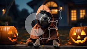 Σετ των 2 Intra Συλλεκτικό Ξύλινο Παζλ Plywood 4mm - Σκύλος με στολή Jack-o-Lantern με σκαλιστές κολοκύθες Σε Ξύλινο Κουτί - Διαστάσεις: 10x10 cm – 25 κομμάτια