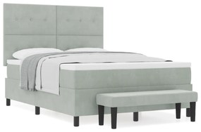 vidaXL Κρεβάτι Box Spring με Στρώμα & Πάγκο Ανοιχτό Γκρι 140x200 εκ Βελούδο