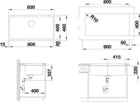 Blanco Subline 800-u - Υποκαθήμενος Νεροχύτης Κουζίνας Γρανίτη 83x46 - White