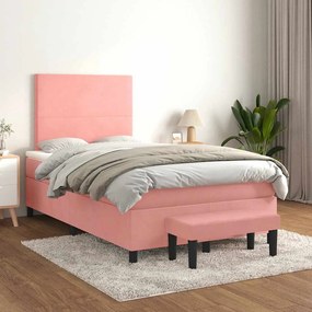 vidaXL Κρεβάτι Boxspring με Στρώμα Ροζ 120x190 εκ. Βελούδινο