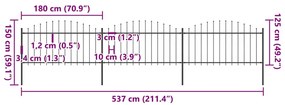 vidaXL Κάγκελα Περίφραξης με Λόγχες Μαύρα (1,25-1,5) x 5,1 μ. Ατσάλινα