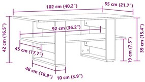 Τραπεζάκι Σαλονιού Όψη Παλαιού Ξύλου 102x55x42εκ. Επεξεργ. Ξύλο