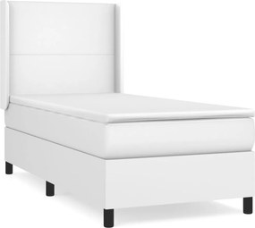vidaXL Κρεβάτι Boxspring με Στρώμα Λευκό 100x200εκ.από Συνθετικό Δέρμα