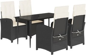 vidaXL Σετ Τραπεζαρίας Κήπου 5 Τεμαχίων Μαύρο Συνθ. Ρατάν με Μαξιλάρια