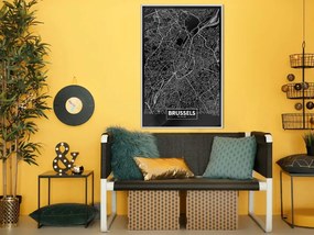 Αφίσα - City Map: Brussels (Dark) - 20x30 - Μαύρο - Με πασπαρτού