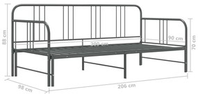 Πλαίσιο για Καναπέ - Κρεβάτι Γκρι 90 x 200 εκ. Μεταλλικό - Γκρι