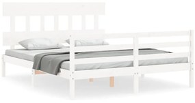 Πλαίσιο Κρεβατιού με Κεφαλάρι Λευκό 160x200 εκ. Μασίφ Ξύλο - Λευκό