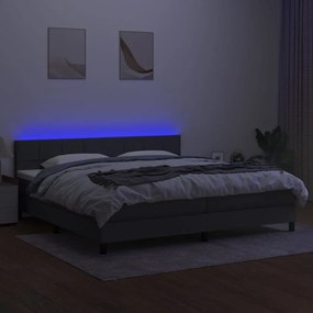 vidaXL Κρεβάτι Boxspring με Στρώμα &amp; LED Σκ.Γκρι 200x200εκ. Υφασμάτινο