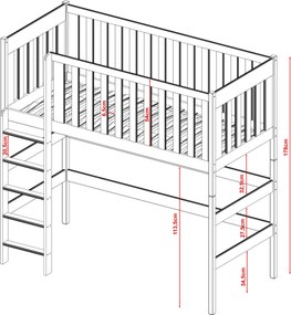 LAURA 80x180 pine loft bed Lano Furniture