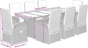 vidaXL Σετ Τραπεζαρίας Κήπου 9 τεμ. Γκρι Συνθ. Ρατάν με Μαξιλάρια