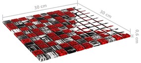 vidaXL Μωσαϊκά Πλακάκια 11 τεμ. Μαύρα / Κόκκινα 30 x 30 εκ. Γυάλινα