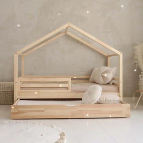 Κρεβάτι Παιδικό Montessori HouseBed Fello Plus με Αφαιρούμενα Κάγκελα 23cm  + Συρτάρι σε Φυσικό  Ξύλο  100×200cm  Luletto (Δώρο 10% έκπτωση στο Στρώμα)