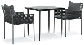 vidaXL Σετ Τραπεζαρίας Κήπου 3 τεμ. Συνθ. Ρατάν / Ατσάλι με Μαξιλάρια