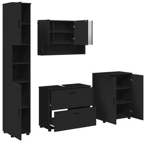 vidaXL Σετ Επίπλων Μπάνιου με συρτάρι 4 pcs Μαύρο 30 x 35 x 192 εκ.