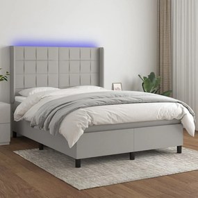 Κρεβάτι Boxspring με Στρώμα & LED Αν.Γκρι 140x200εκ. Υφασμάτινο