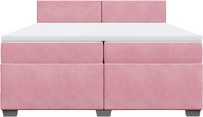 vidaXL Κρεβάτι Boxspring με Στρώμα Ροζ 200x200 εκ. Βελούδινο