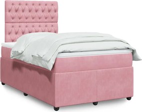 vidaXL Κρεβάτι Boxspring με Στρώμα Ροζ 120x200 εκ. Βελούδινο