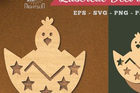 Σετ των 2 Intra απο ξύλο plywood 3mm-4mm πάχος Νεοσσοί σε Διακόσμηση κοπής με λέιζερ αυγών 3 Δίασταση 15x15 cm INTRAFABR-119432524