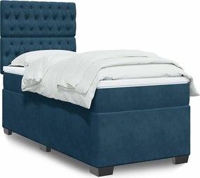vidaXL Κρεβάτι Boxspring με Στρώμα Μπλε 90x190 εκ. Βελούδινο