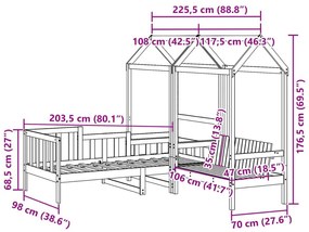 Κρεβάτι Πάγκος Σετ με Οροφή 90x200 εκ. Μασίφ Ξύλο Πεύκου - Καφέ