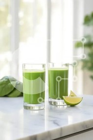 Σετ των 2 Intra Συλλεκτικό Ξύλινο Παζλ Plywood 4mm - Φρέσκα πράσινα Smoothies σε μαρμάρινο πάγκο Σε Ξύλινο Κουτί - Διαστάσεις: 10x10 cm – 25 κομμάτια