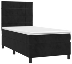 vidaXL Κρεβάτι Boxspring με Στρώμα &amp; LED Μαύρο 90x200 εκ. Βελούδινο