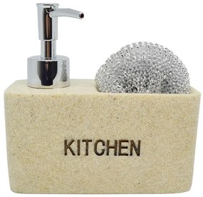 Δοχείο Κρεμοσάπουνου Με Όψη Πέτρας Και Θήκη Για Σφουγγάρι 794218 Beige Ankor Πολυρεσίνη