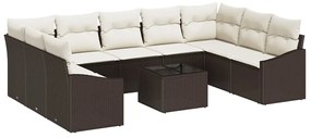 vidaXL Σετ Καναπέ Κήπου 10 pcs Καφέ Πολυ ράταν
