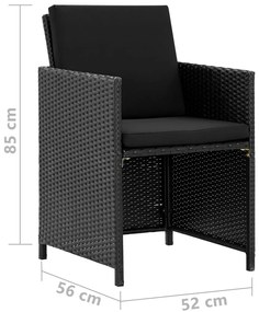 vidaXL Σετ Τραπεζαρίας Εξ. Χώρου 11 τεμ Μαύρο Συνθ. Ρατάν με Μαξιλάρια