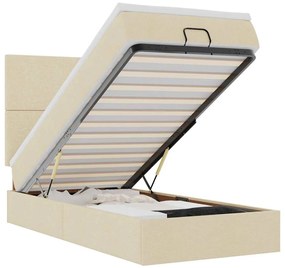 vidaXL Οθωμανικό κρεβάτι με στρώμα &amp; LEDs Cream 100x200 cm Ύφασμα