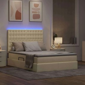 vidaXL LED Κρεβάτι αποθήκευσης με στρώμα Κρέμ 140 x 190 cm Ύφασμα