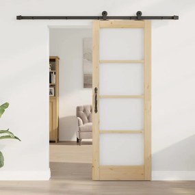 vidaXL Συρόμενη Πόρτα Καφέ 73.5 x 198.5 εκ. Ξύλο και μέταλλο