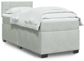 Κρεβάτι Boxspring με Στρώμα Ανοιχτό Γκρι 90x200 εκ. Βελούδινο - Γκρι