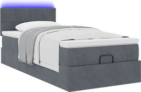 vidaXL Οθωμανικό κρεβάτι με στρώμα &amp; LEDs Σκούρο γκρι 90x190cm Velvet
