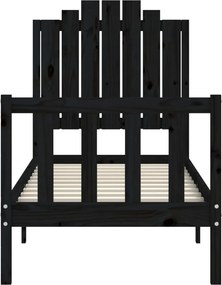 vidaXL Πλαίσιο Κρεβατιού με Κεφαλάρι Μαύρο Μασίφ Ξύλο Small Single
