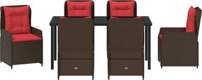 vidaXL Σέτ φαγητού για κήπο με μαξιλάρι 7 pcs Καφέ Πολυ ράταν