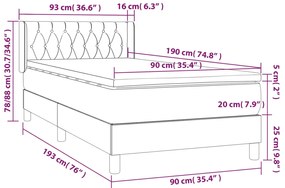 vidaXL Κρεβάτι Boxspring με Στρώμα Κρεμ 90x190 εκ.Υφασμάτινο