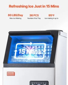 VEVOR Commercial Ice Maker Freestanding Cabinet Machine 80lbs/24H 36 Ice Cubes