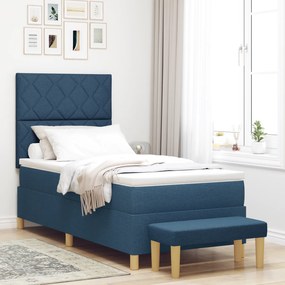vidaXL Κρεβάτι Box Spring με Στρώμα & Bench Μπλε 100x200 εκ. Ύφασμα