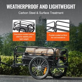 VEVOR Bike Cargo Trailer, 160 lbs Load Capacity, Heavy-Duty Bicycle Wagon Cart, Foldable Compact Storage &amp; Quick Release with Universal Hitch, 16&quot; Wheels, Safe Reflectors, Fits 22&quot;-28&quot; Bike Wheels
