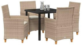 vidaXL Σέτ φαγητού για κήπο 5 pcs Μπεζ συνθετικό ρατάν