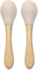 SILICONE SPOONS + BAMBOO 2PCS NATURAL BEIGE