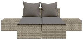 vidaXL Ξαπλώστρα Διπλή Γκρι από Συνθετικό Ρατάν με Μαξιλάρια