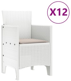 vidaXL Σετ τραπεζαρίας κήπου 13 τεμαχίων με μαξιλάρια Λευκό Πολυ ρατάν