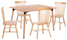 Σετ τραπεζαρίας LUCIEN C21183 5τμχ σε Φυσικό MDF TOP &amp; Ξύλο Οξιάς 120x80x73 εκ.